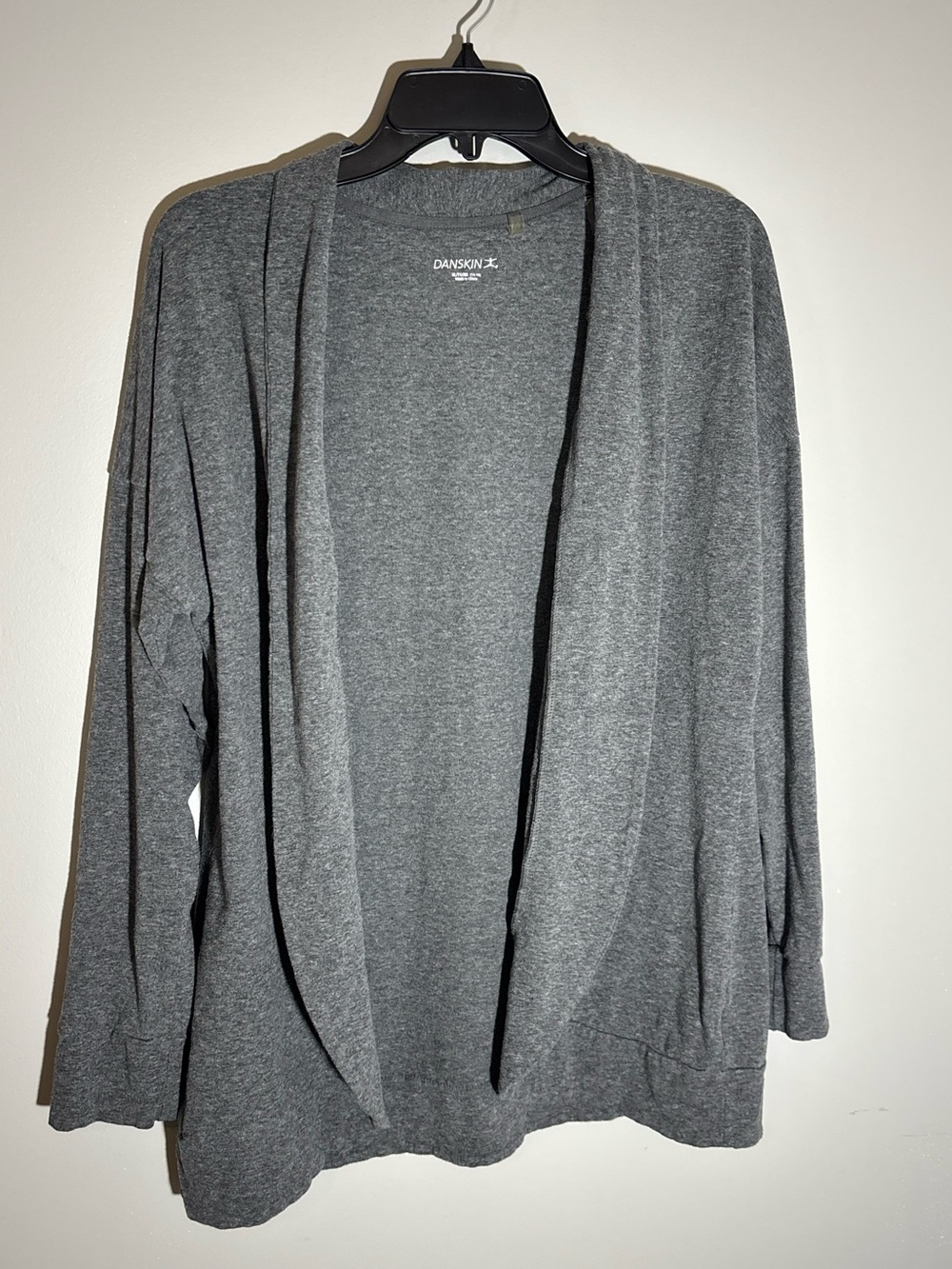Danskin XL Gray Open Front Cardigan Lightweight Stretch Pockets